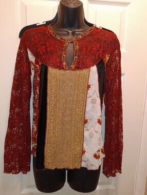 Hale Bob Vibtage Mixed-Media Lace Panel Top in Rust and Gold